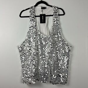 XPLUSWEAR SZ 4XL NWT SILVER SEQUIN TANK TOP WITH A RACER BACK SEXY PARTY HOLIDAY